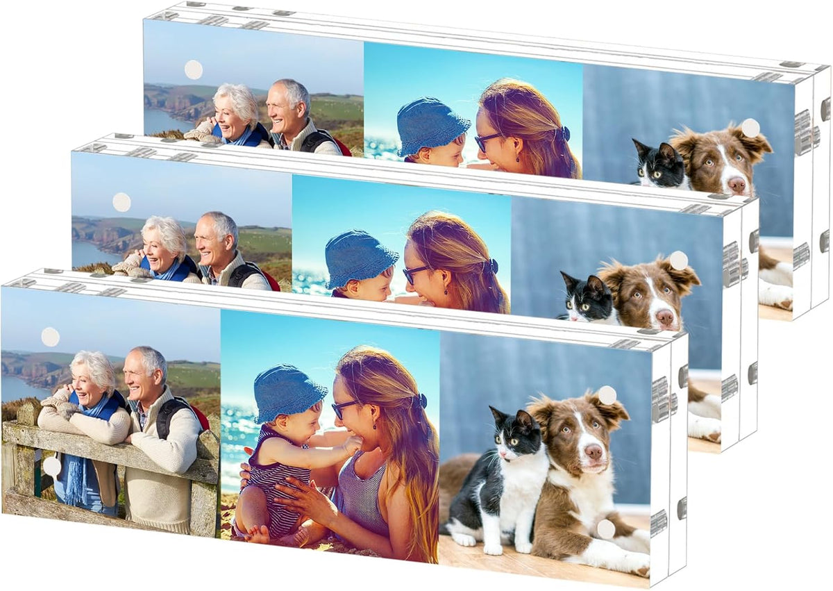 HELPLEX 3 Pack 2x6 Acrylic Picture Frames, 20mm Thicker Frameless Clear Double Sided Magnetic