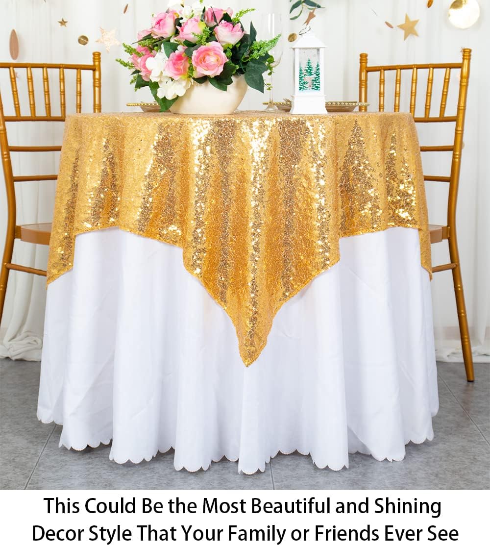 ShinyBeauty Sequin Tablecloth-Gold Sequin Table Overlay and Sequin Tablecloth/Linen for