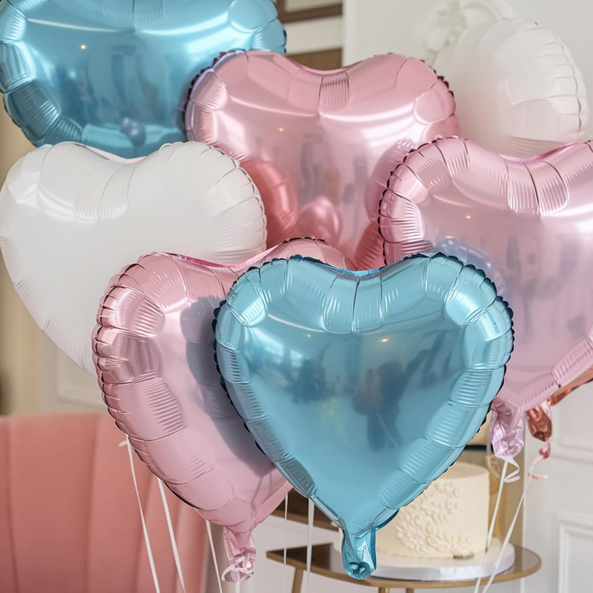 Pink Blue Heart Balloons, 18 Inch Nude White Blue Heart Shape Balloon, 12PCS Pink Cream White