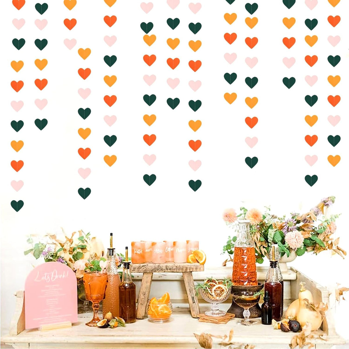 Pink Green Orange Party-Decorations Heart-Garland - 52ft Little Cutie Baby Shower Hanging