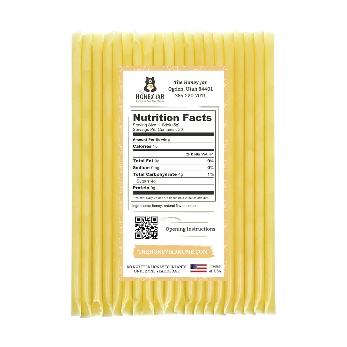 The Honey Jar Vanilla Flavored Honey Sticks - Pure Honey Straws For Tea, Coffee, or a Healthy Treat