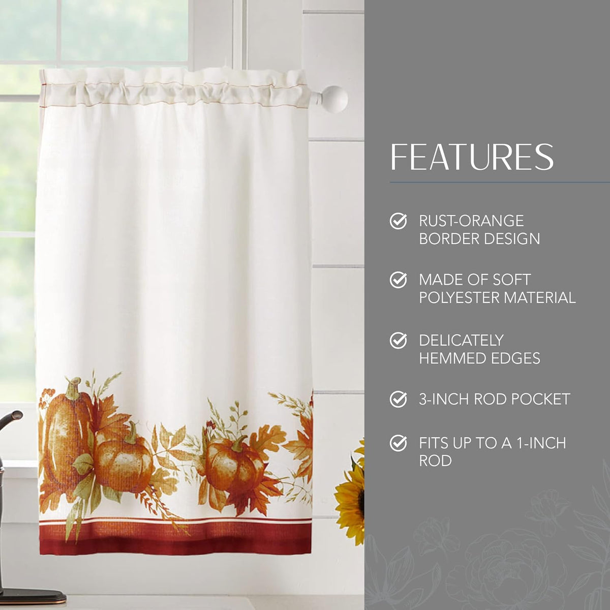 Elrene Home Fashions Autumn Pumpkin Grove Window Tier Set and Kitchen/Café Valance, 60"x36" (Set of