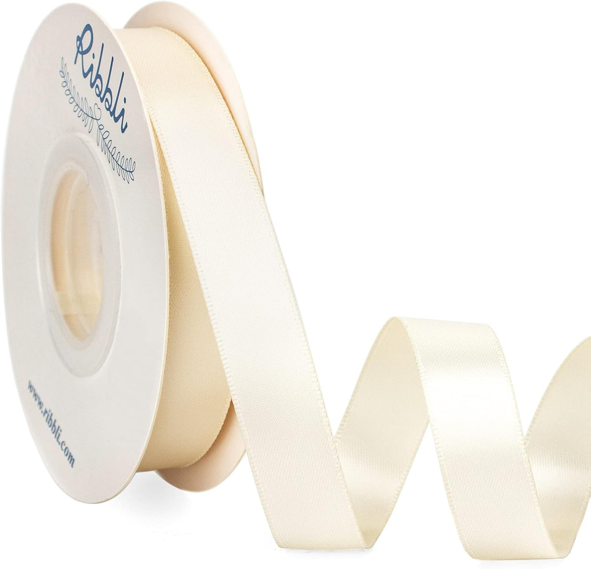 Ribbli Ivory Satin Ribbon 5/8 inch x Continuous 25 Yards,Double Faced Satin Use for Craft, Gift