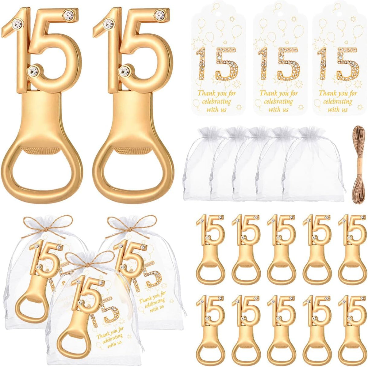 50Pcs 15 Gold Bottle Openers For 15th Birthday Party Favor 15th Birthday Bottle Opener Set Gift For