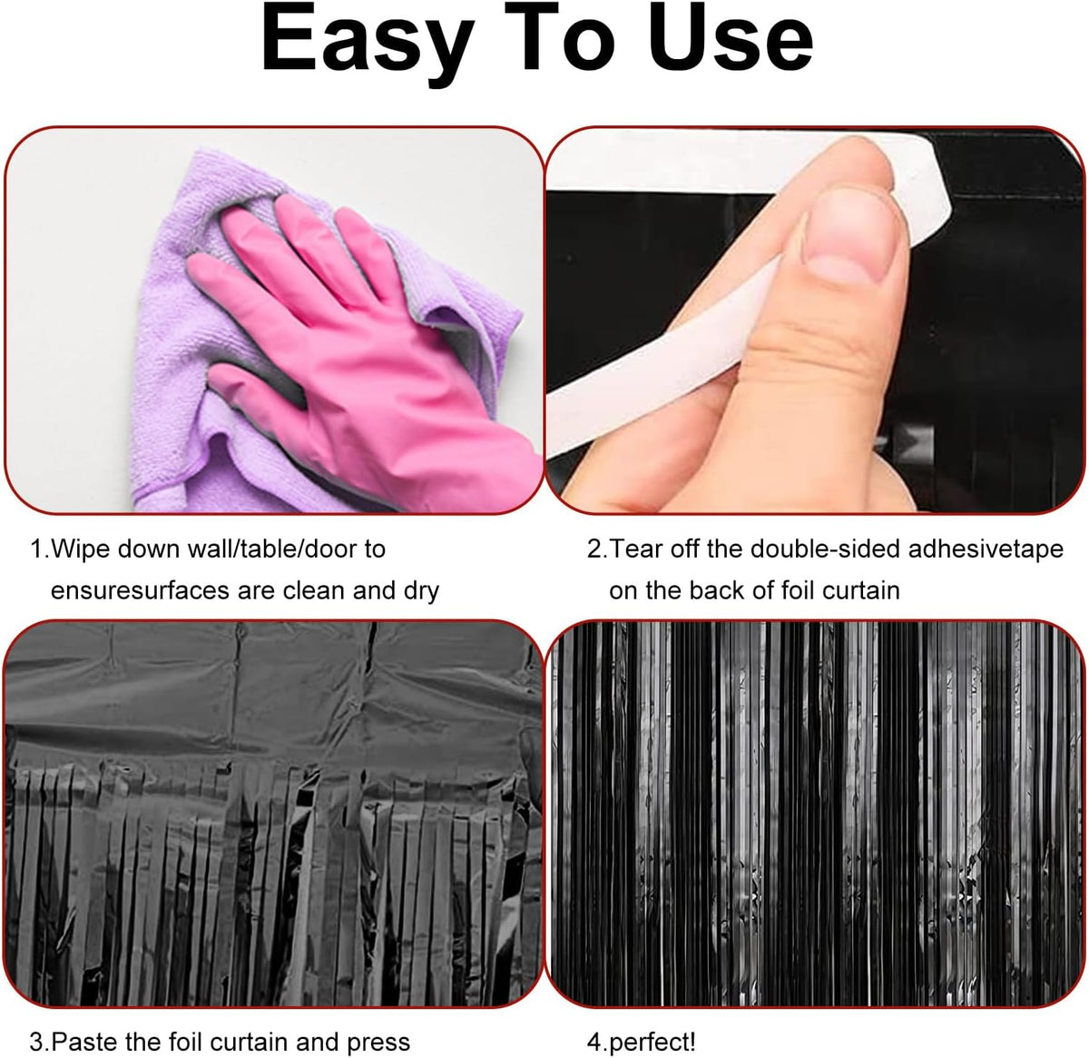 2 Pack 3.28 ft x 6.56 ft Black Tinsel Curtain Party Backdrop Decorations, Metallic Foil Fringe
