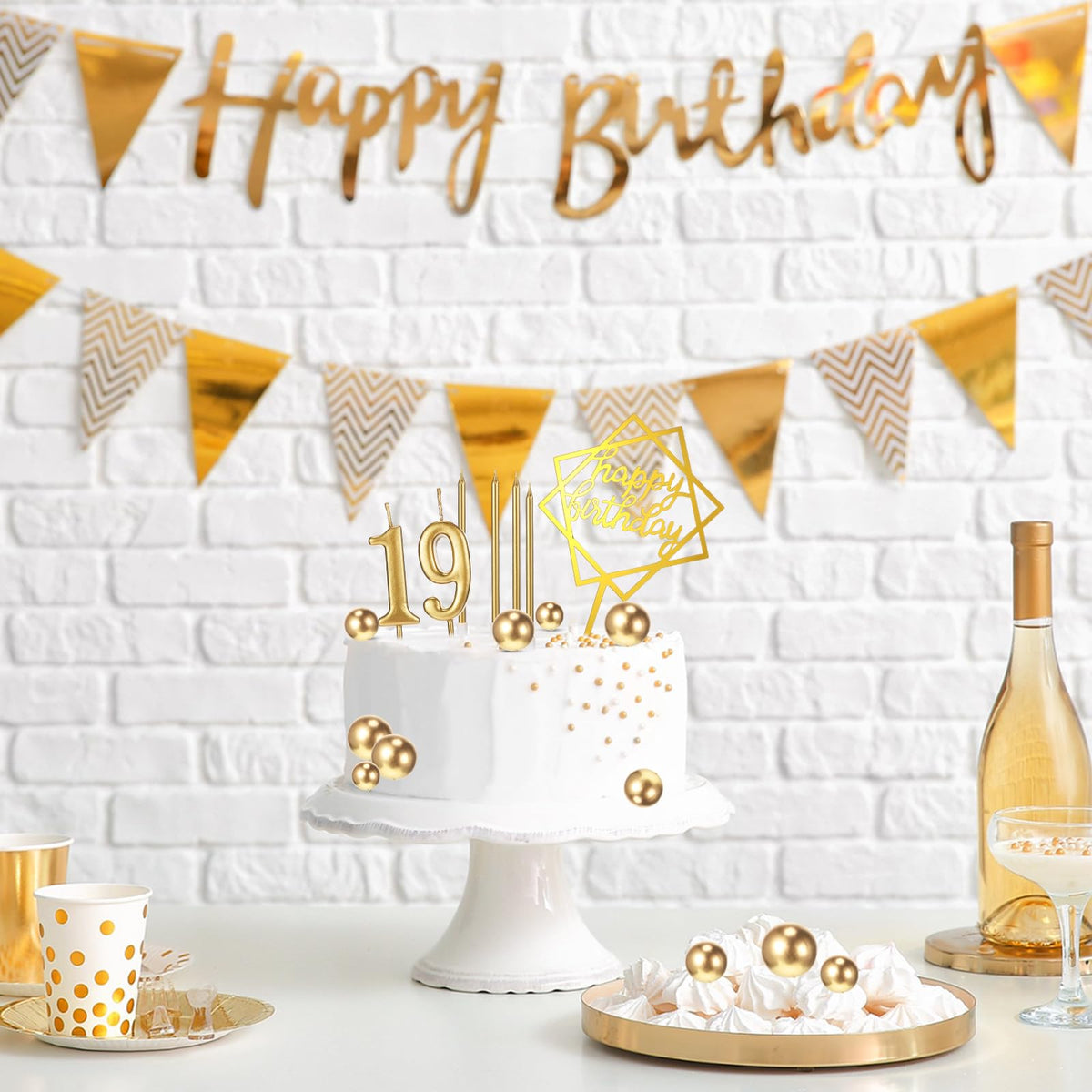 Yerliker 34 Pcs Happy Birthday Cake Toppers Decorations Birthday Candles DIY Cake Decor for Men