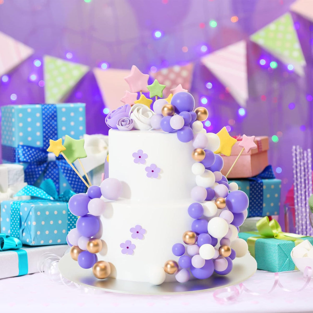 ASTARON 32 Pcs Ball Cake Topper Decorations Mini Balloons Cake Topper Sticks Foam Balls Cake Picks