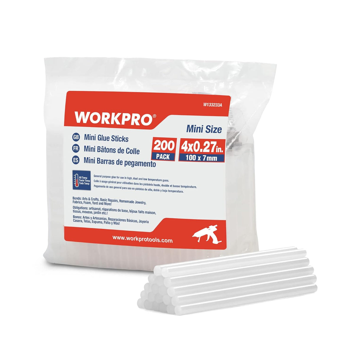 WORKPRO Hot Glue Sticks, Compatible with Most Glue Guns, Multipurpose for DIY Art Craft General
