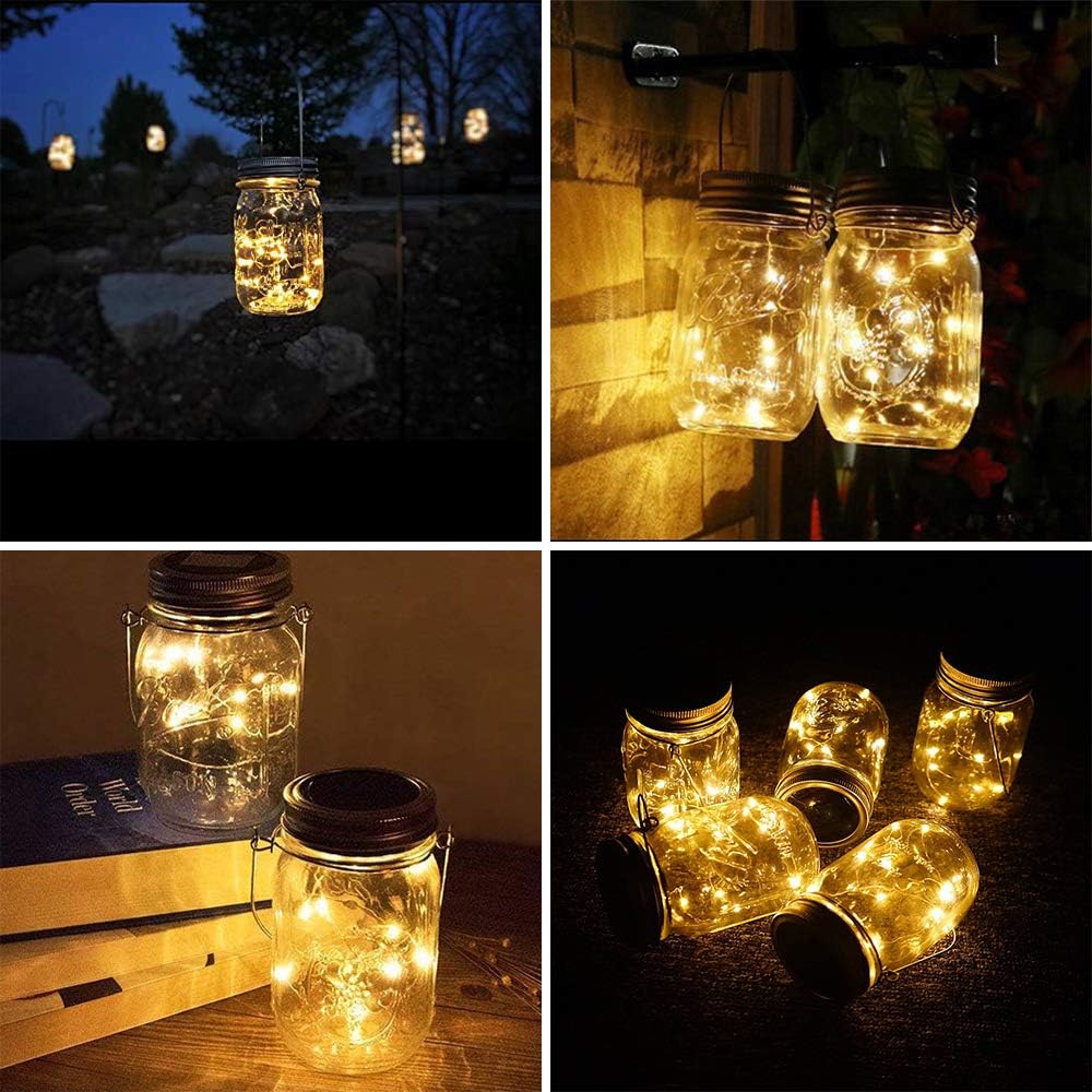Solar Mason Jar Lights [Updated], 8 Pack 20 LED Waterproof Fairy Firefly Jar Lids String Lights