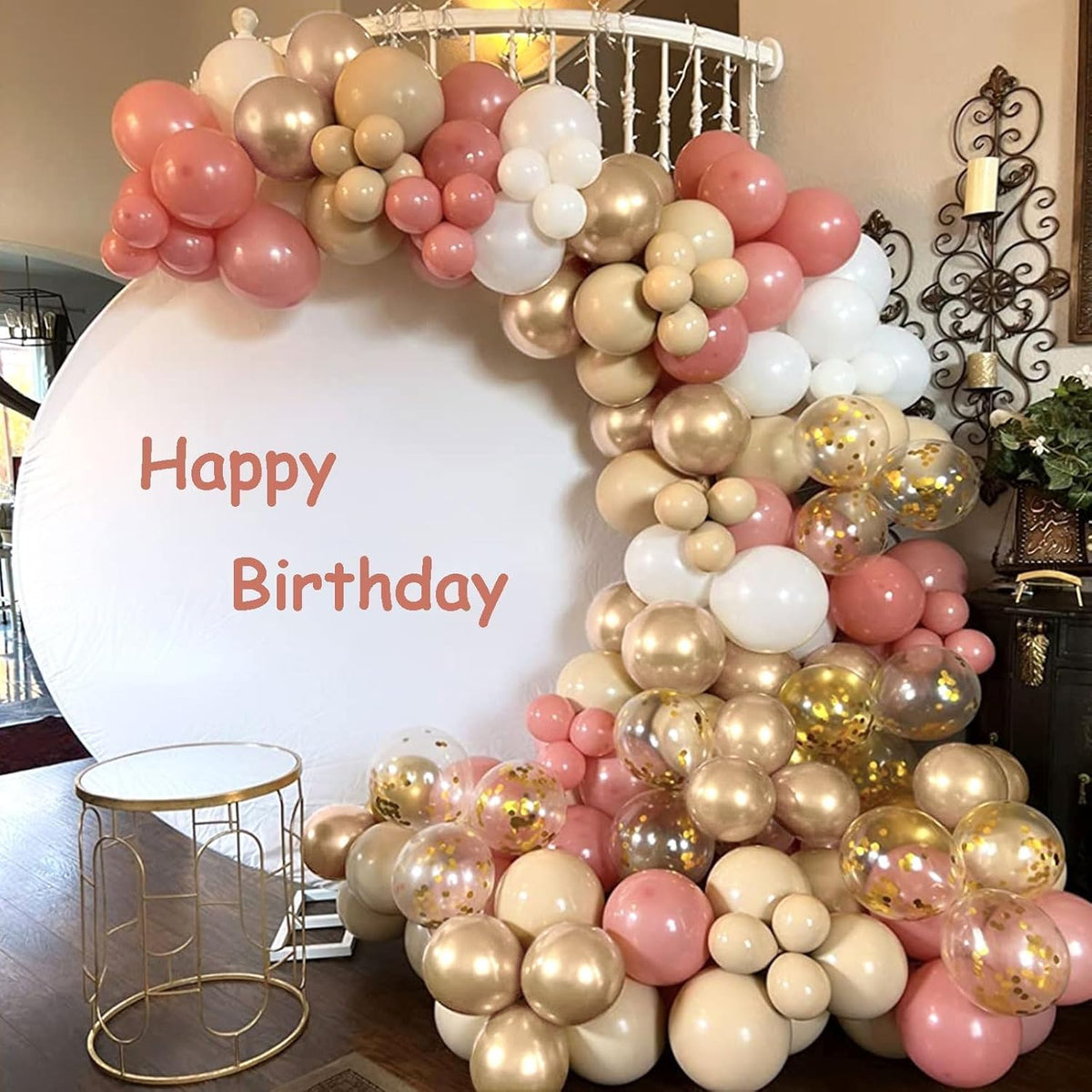 Retro Pink Beige Balloons Set, 12 Inch Dusty Pink Balloons Pink Gold Party Balloons Dark Gold Latex