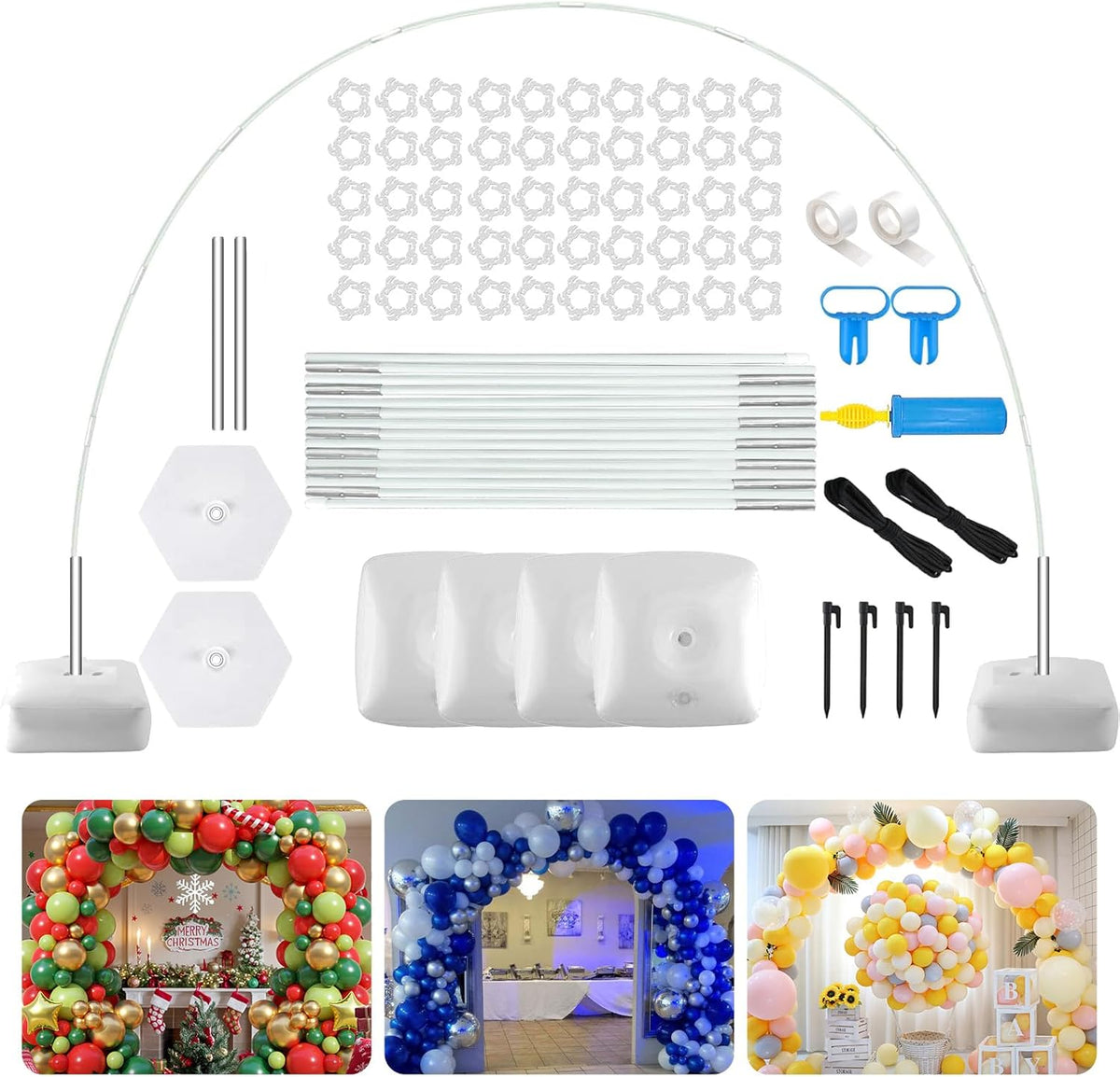 Paready White Balloon Arch Stand Kit, Adjustable Balloon Stand Arch for Floor Garden Arbors