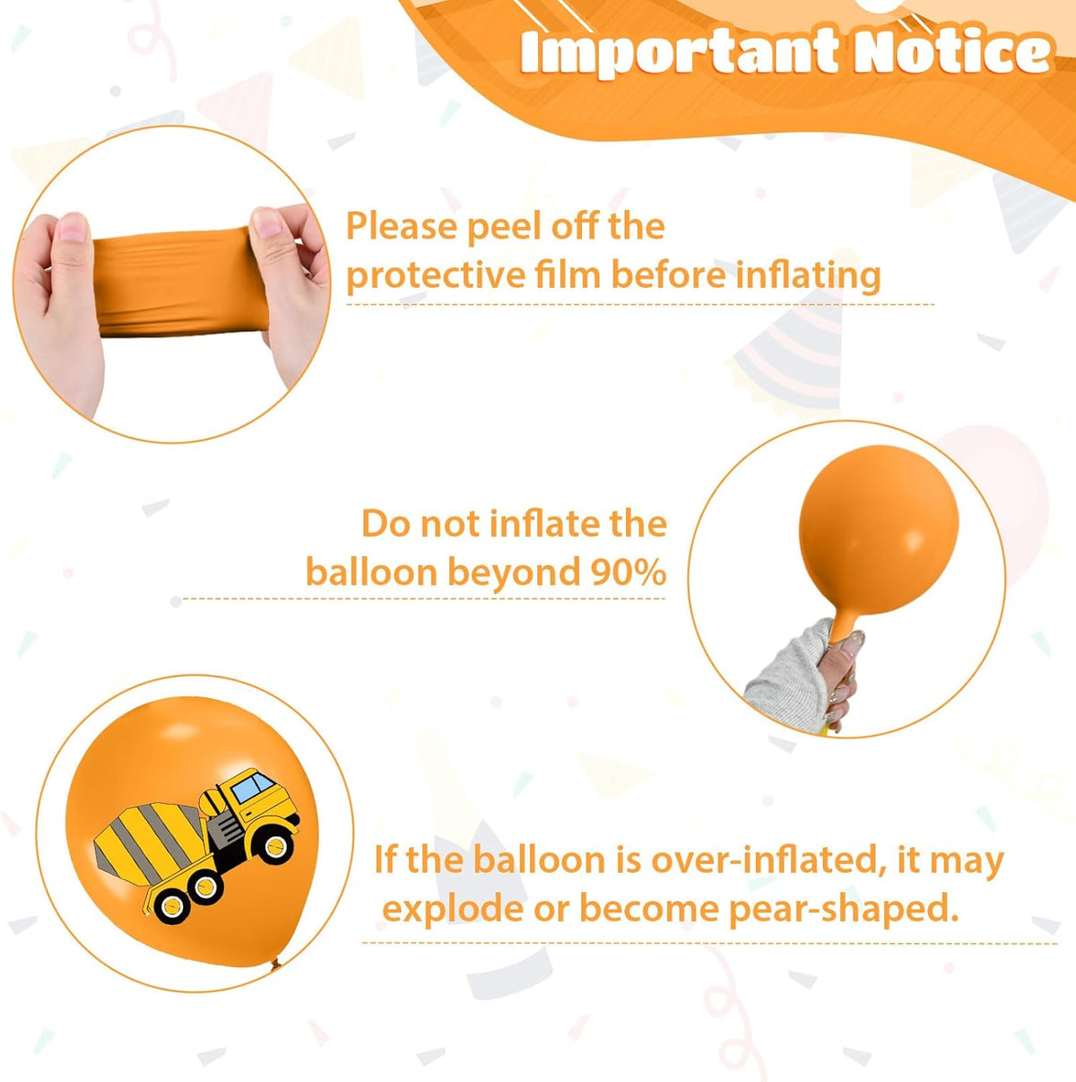 Construction Balloons, 12 Inch Black Yellow Orange Confetti Truck Construction Party Latex Balloons