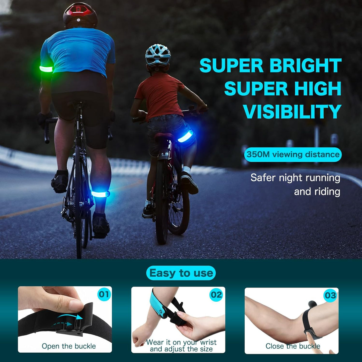 LED Armband Running USB Rechargeable(2 Pack), High Visibility Wristband for Runners, Joggers, Pet