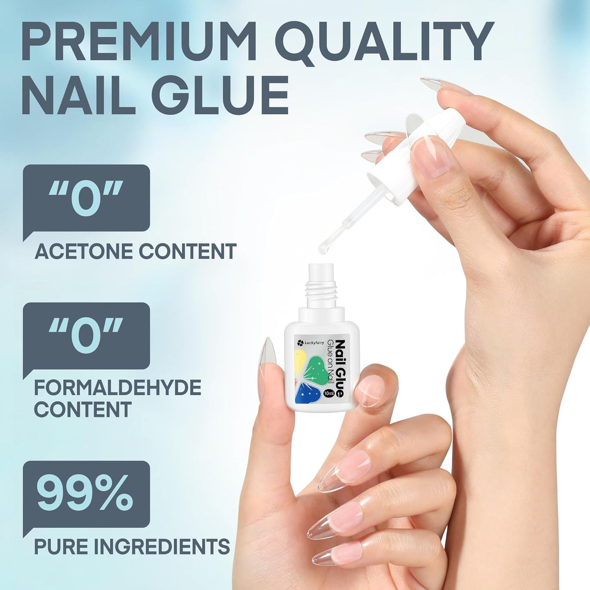Super Strong Nail Glue 10ML for Press On Nails - No UV Light Needed, Brush On Bond for Acrylic