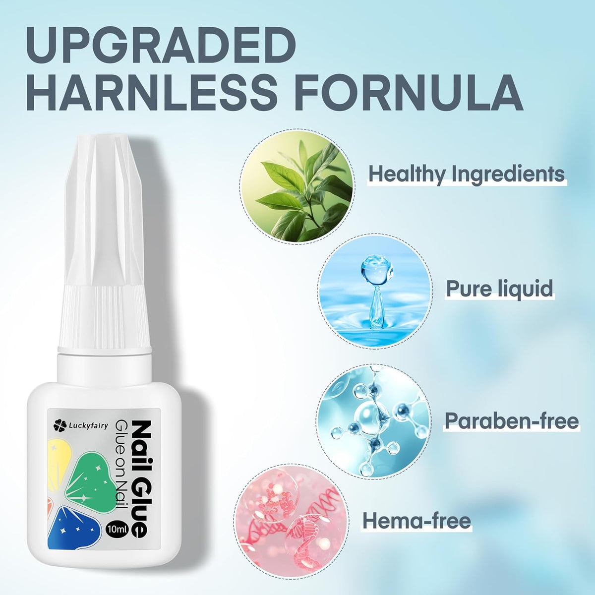 Super Strong Nail Glue 10ML for Press On Nails - No UV Light Needed, Brush On Bond for Acrylic
