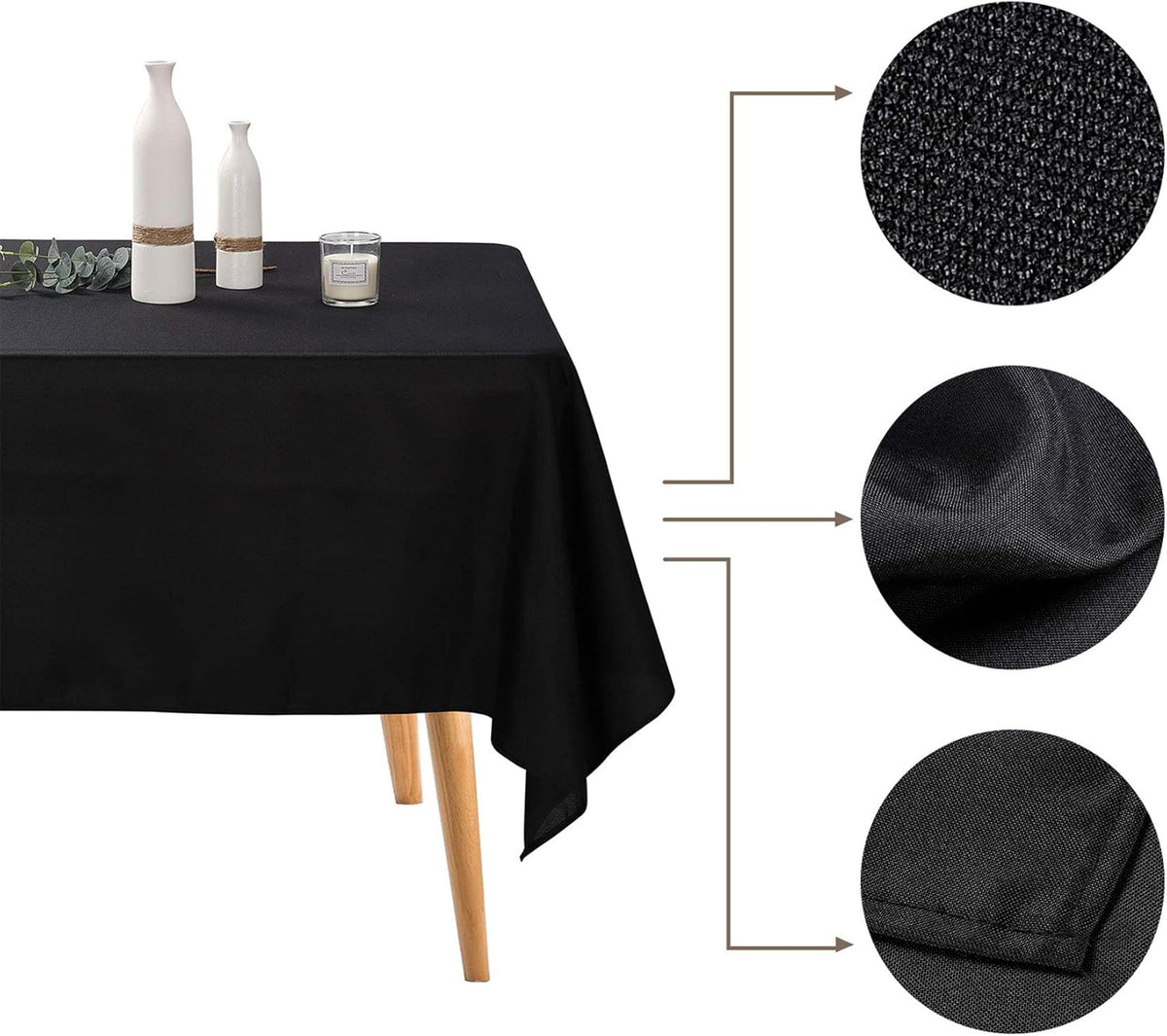 Ascoza 12pack 90x132 Inch Black Rectangular Tablecloth 8 Feet Table Cloth in Polyester Fabric for