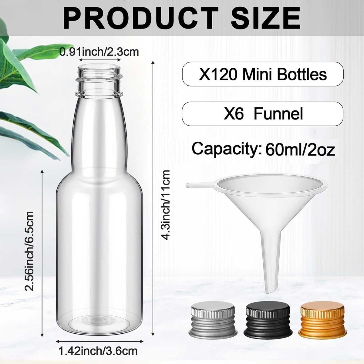 120 Pcs Mini Liquor Bottles Airtight Shot Miniature Empty Plastic Alcohol Spirit Shot Bottles with