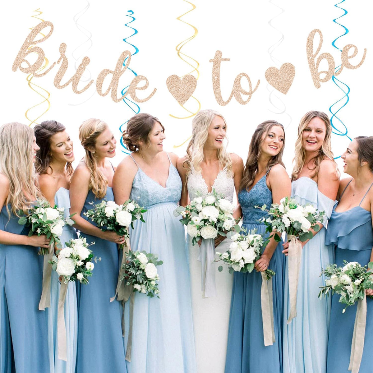 Beige-Champagne-Blue Boho Bachelorette Party-Decorations - 21pcs Women Bridal Shower Banner