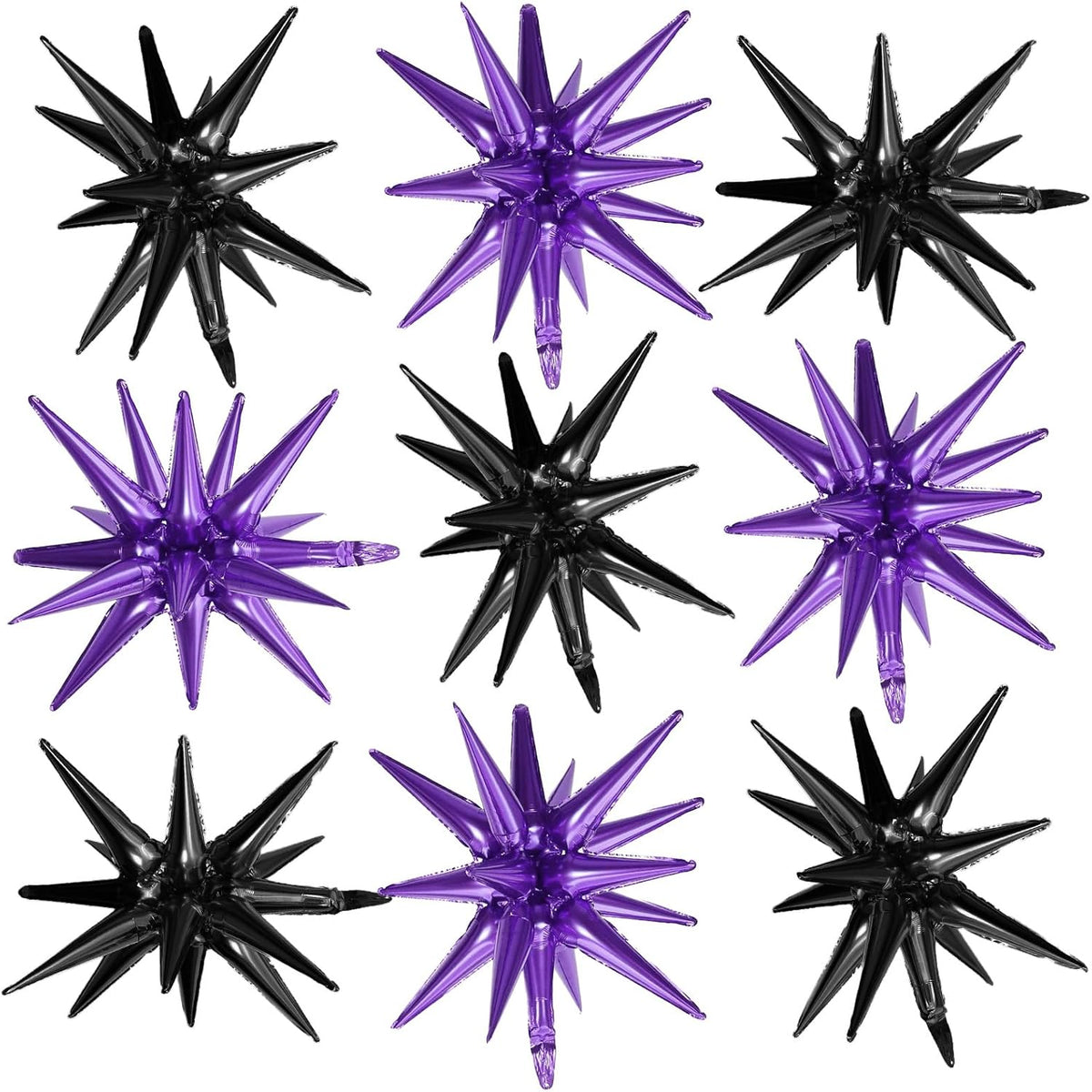 Black Purple Star Balloons,9Pcs 22Inch Black Purple Explosion Spike Cone Helium Polyester Film Star