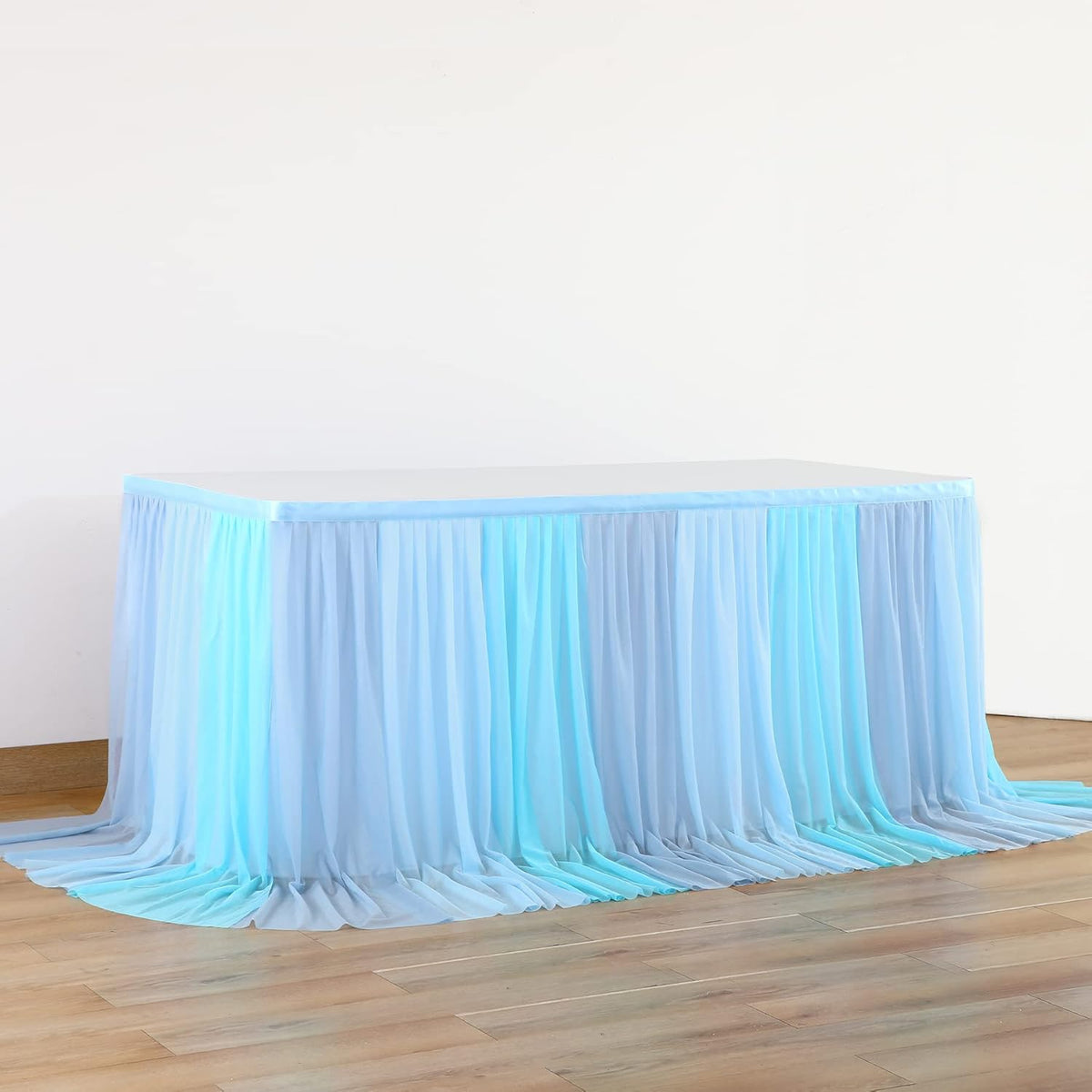 Frozen Theme Party Tulle Table Skirt for Rectangle Tables 6ft Ocean Blue Ruffle Tutu Table Cloth
