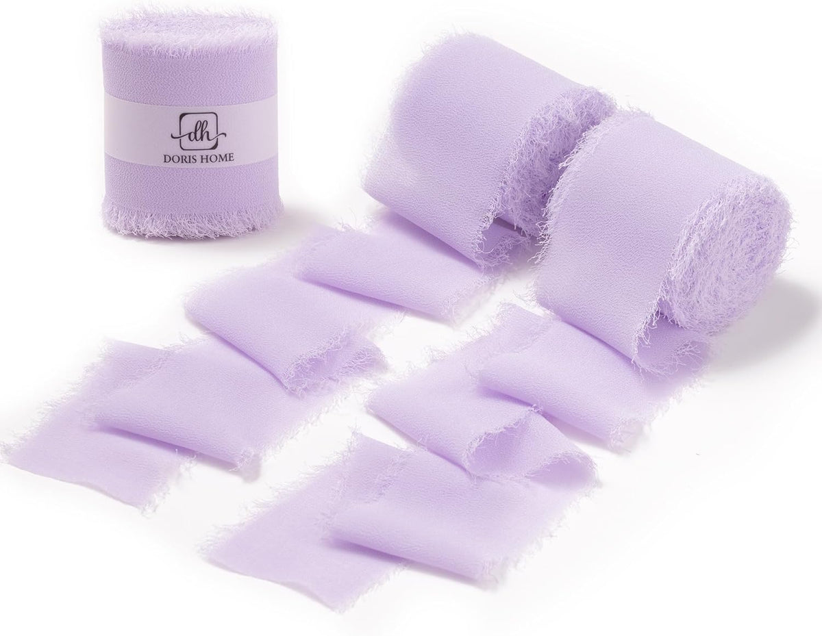 DORIS HOME Light Purple Chiffon Ribbon for Flower Bouquet, 2" x21Yd Fabric Ribbon for Gift