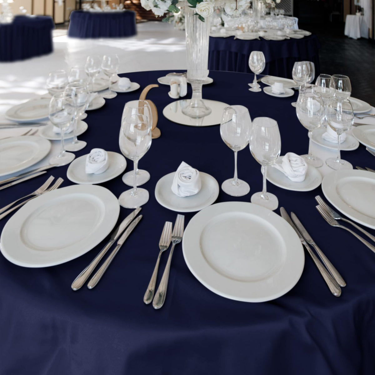 Fitable 6 Pack Navy Round Table Clothes - 70 Inches in Diameter - Stain Resistant and Washable