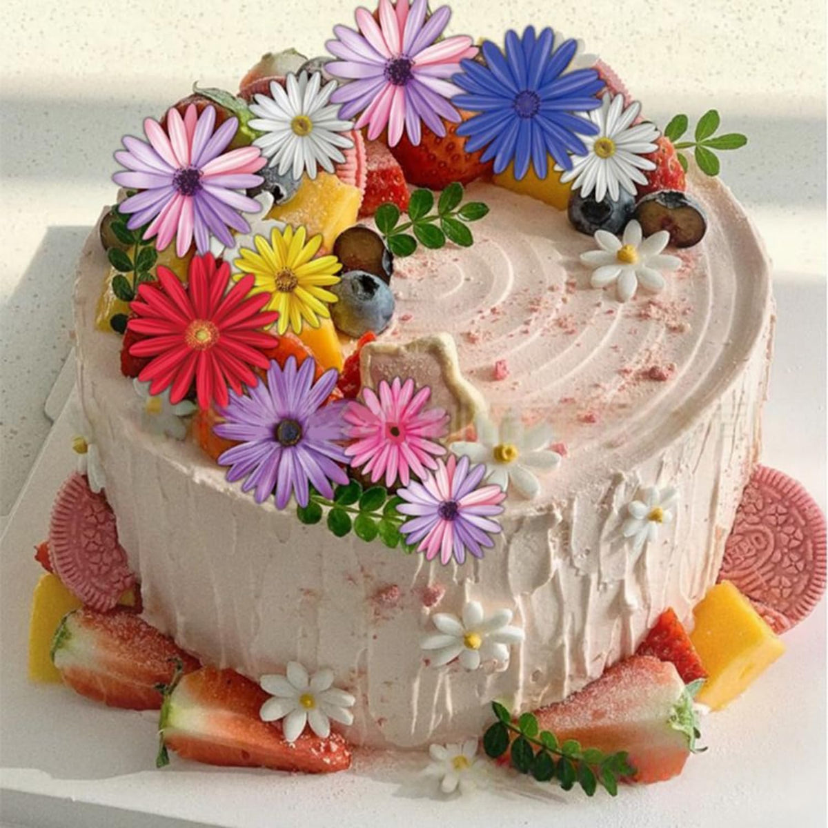 65pcs Edible Mixed Daisy for Cake Decorating Daisies Cupcake Toppers Wedding Themed Party Birthday