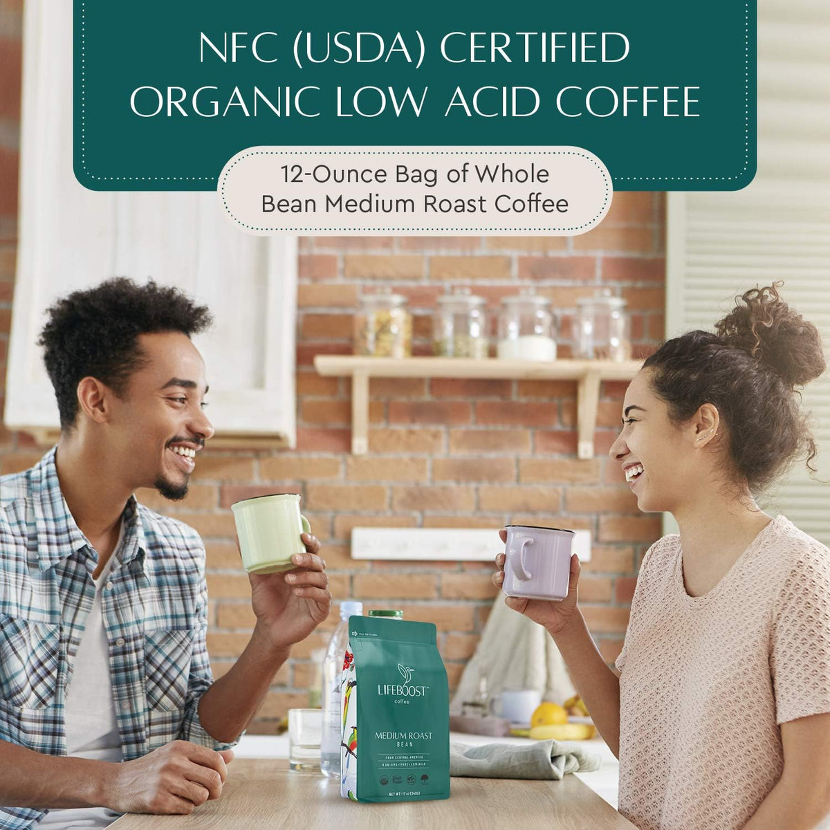 Lifeboost Organic Coffee Beans Medium Roast - Low Acid Single Origin Non-GMO Organic Whole Bean