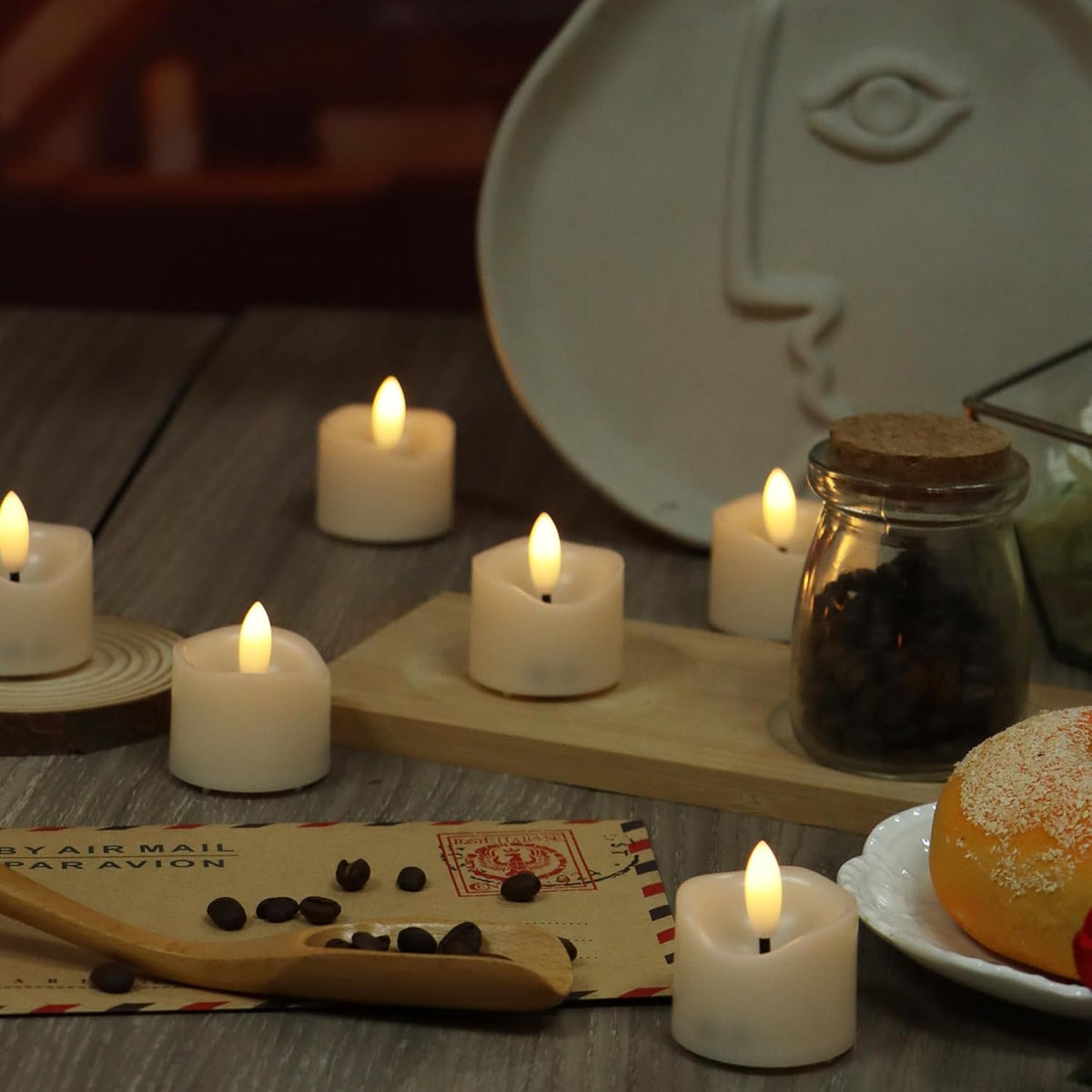 24 Pack Battery Operated Votive Candles 1.5 x 1.67 inches Flameless Votive Tealights Black Wick Tea