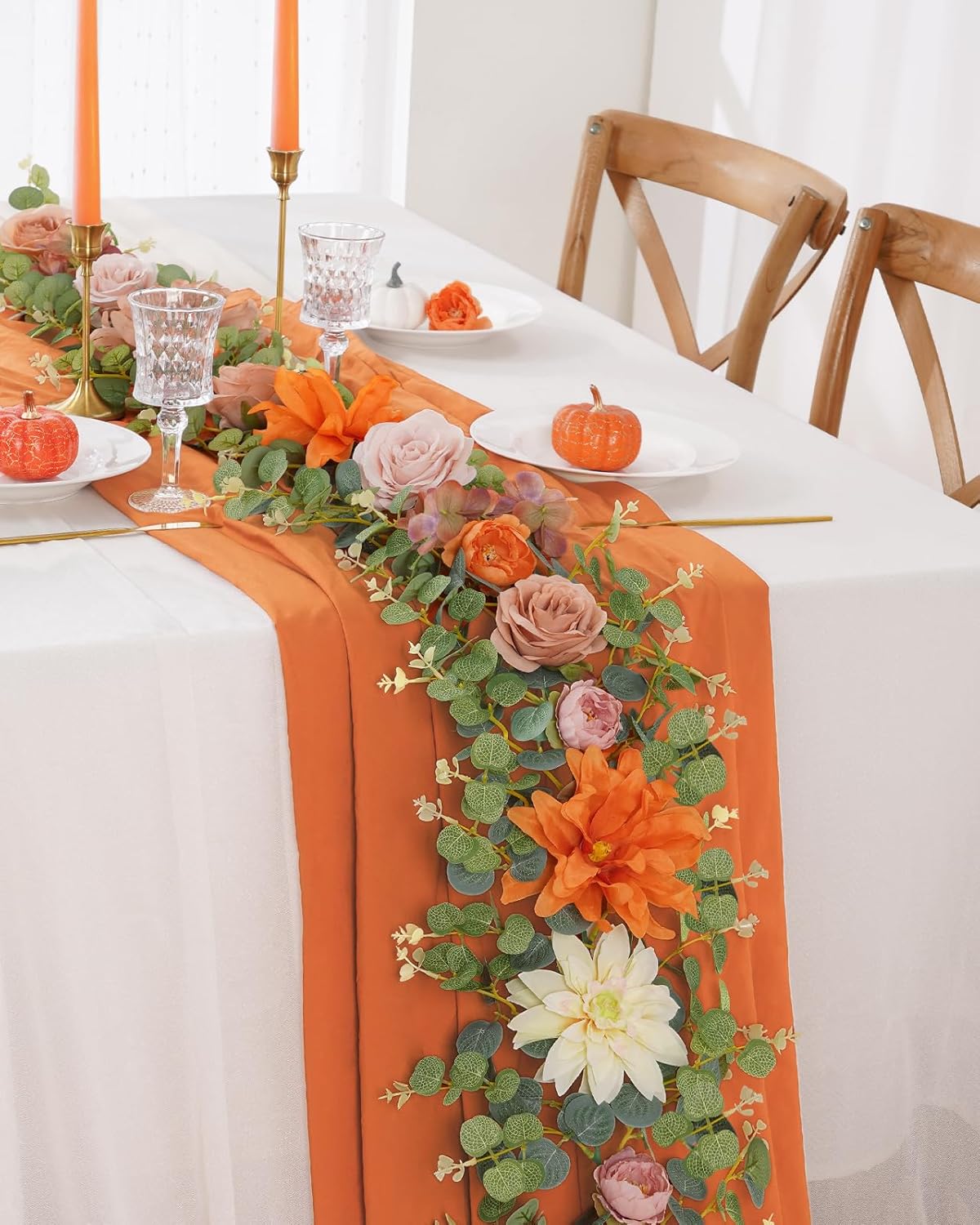 Waipfaru Fall Garland Decor, 6.07Ft Eucalyptus Flower Garland with Terracotta Flowers for Wedding