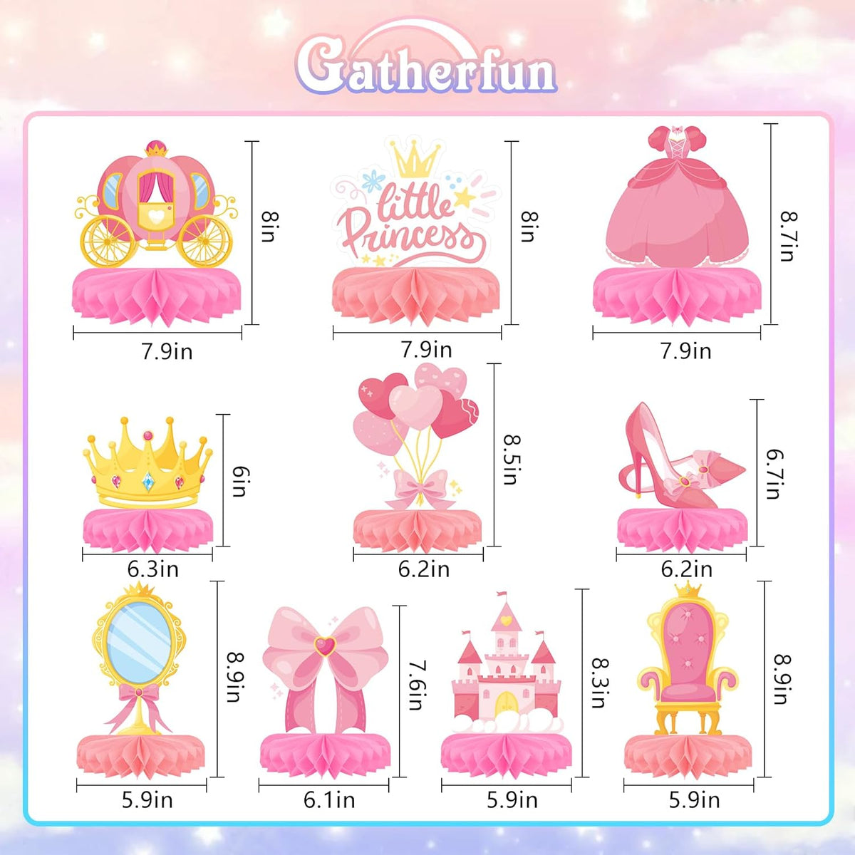Princess Birthday Party Supplies Kit - Princess Themed Honeycomb Centerpiece ，Table Decorations for