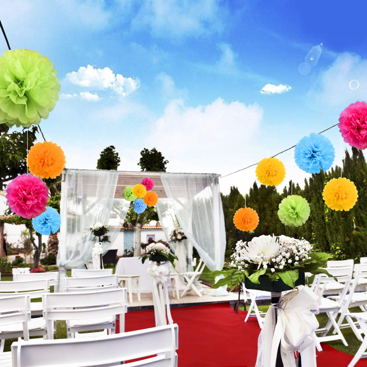 Livder Paper Flowers Bright Colorful Tissue Paper Pom Poms for Party Birthday Wedding Christmas