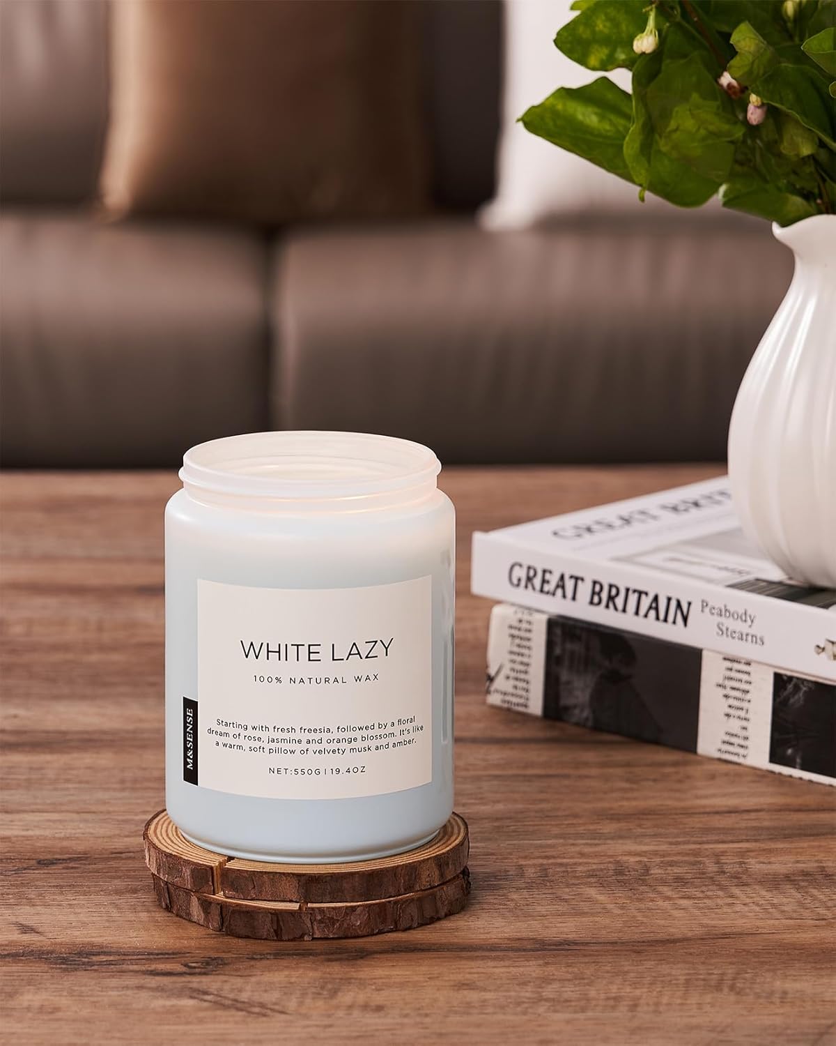 M&SENSE Spring Scented Candle, Jasmine Clean Cotton Soy Wax Large 19.4oz 110 Hour Long Lasting