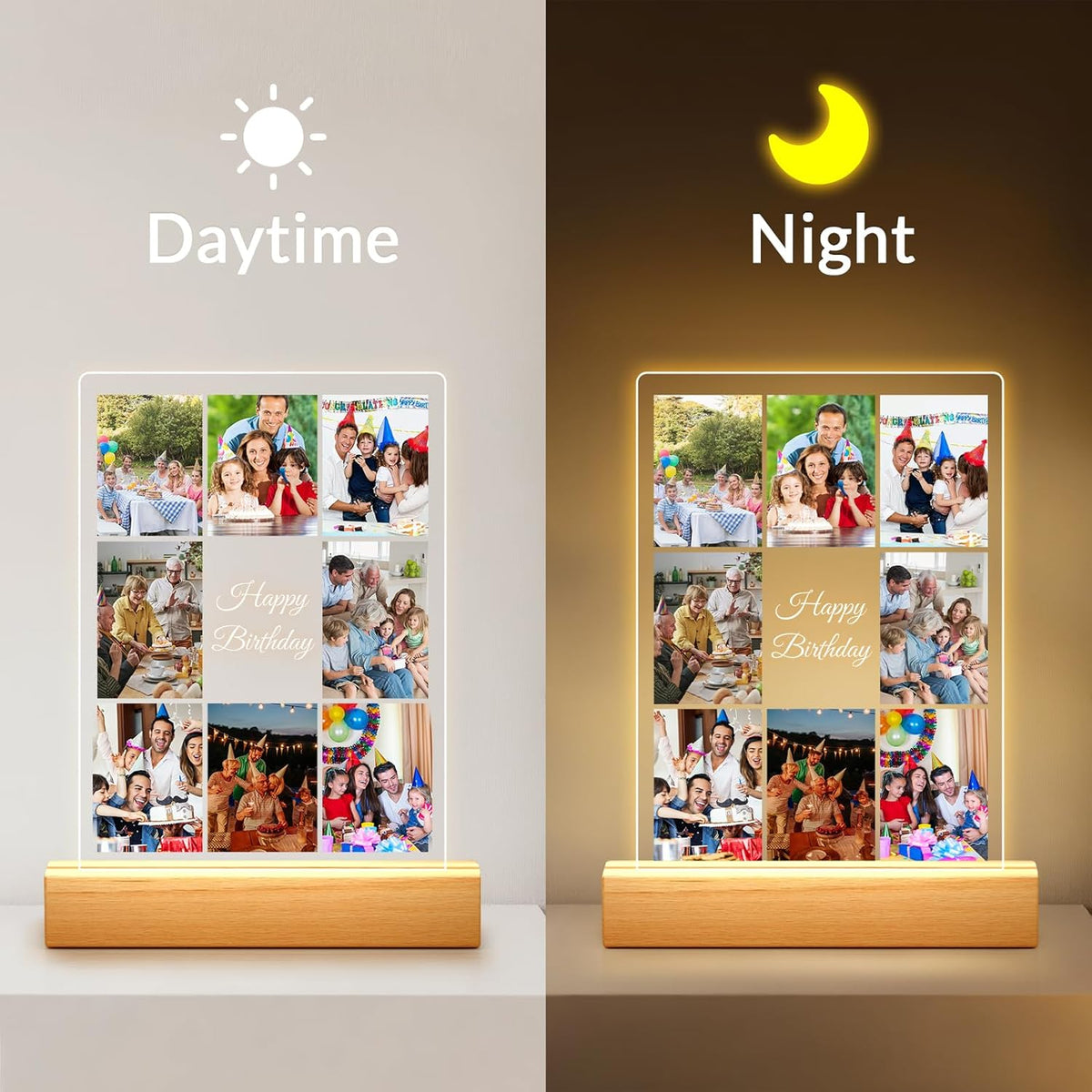 Custom Picture Frames with Photo, Personalized Collage Photo Frame with Night Light, Customized
