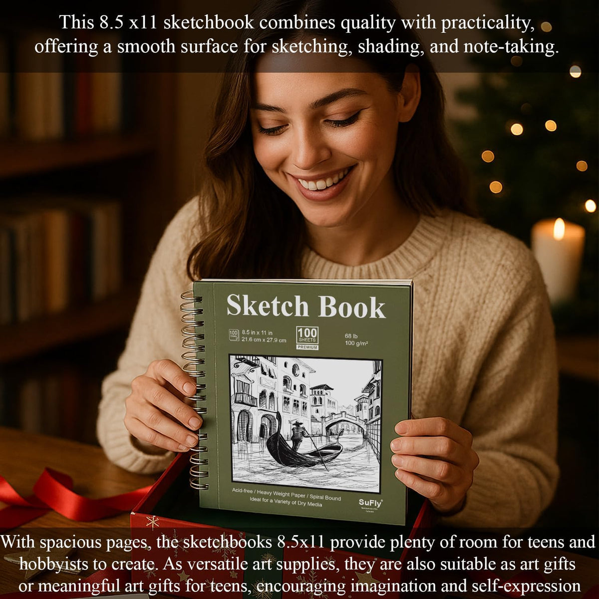 Sketch Book 8.5 x 11, Sketch Pad, Pack of 1 (68lb/100gsm), 100 Sheets Spiral Sketchbook, Acid Free
