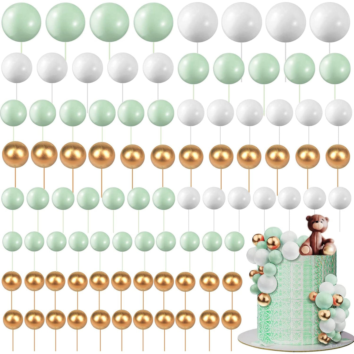 108 Pcs Balls Cake Topper DIY Cupcake Insert Foam Balloons for Cake Baking Wedding Anniversary