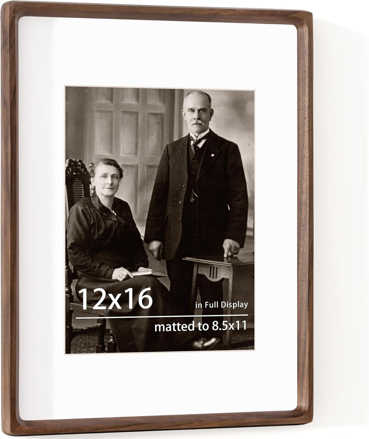 12x16 Frame USA-Sourced Natural Walnut Wood Solid Wood Photo Frame Handcrafted Rounded Corner with