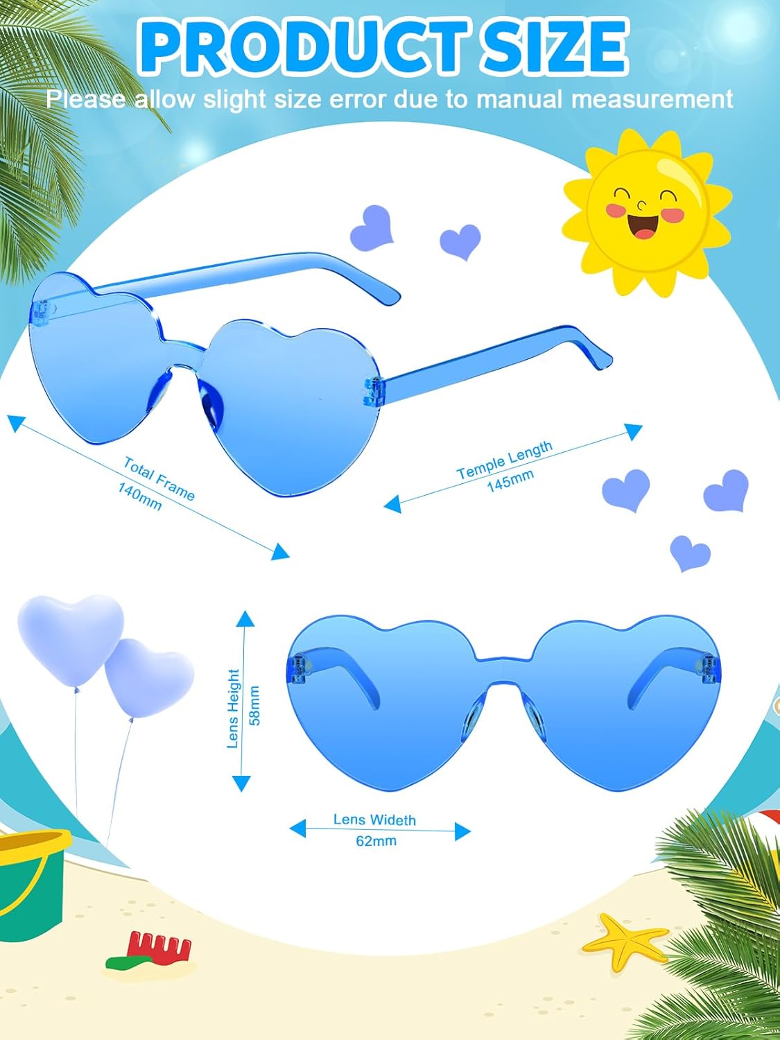 12 Pairs Heart Shaped Sunglasses for Women Colorful Glasses Fun Trendy Transparent Heart Sunglasses