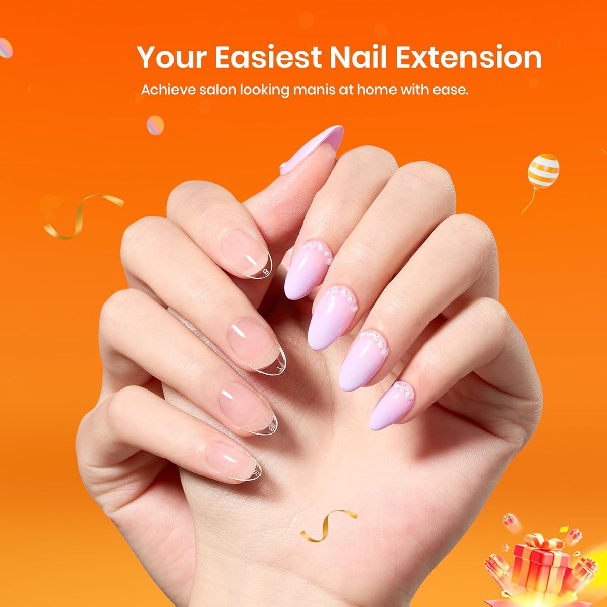 Beetles Gel Nail Kit Short Almond with Nail Dehydrator and Primer, 576Pcs Half Matte Etch-X Gel