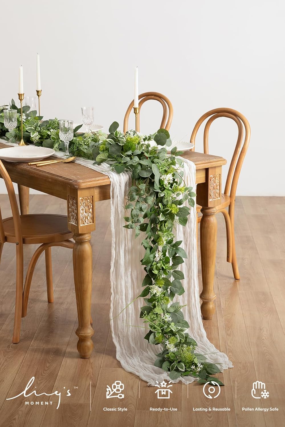 Ling's Moment Flower Garland - 6FT Eucalyptus & Rose - Sweetheart Table Decor for Wedding