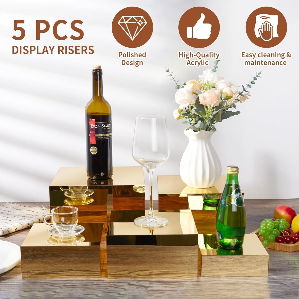 Acrylic Risers for Display 5 Pcs, Food Risers for Party Gold Cube Boxes Display Stands for Jewelry