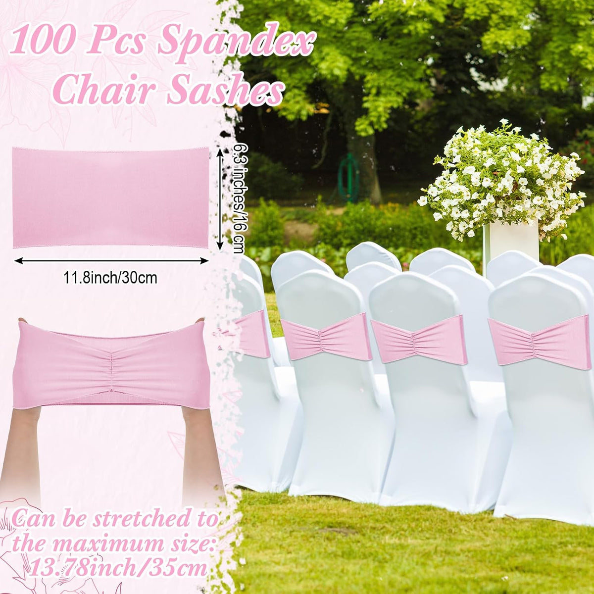 Moukeren 100 Pcs Spandex Chair Sashes Bows Chair Bands Slider Sashes for Chair Covers Elastic Chair