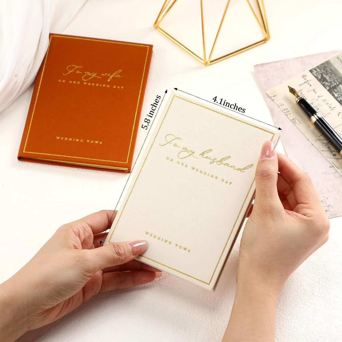 2 Pcs Wedding Vow Books His and Her to Husband Wife Wedding Must Have Registry Ideas Gold Foil