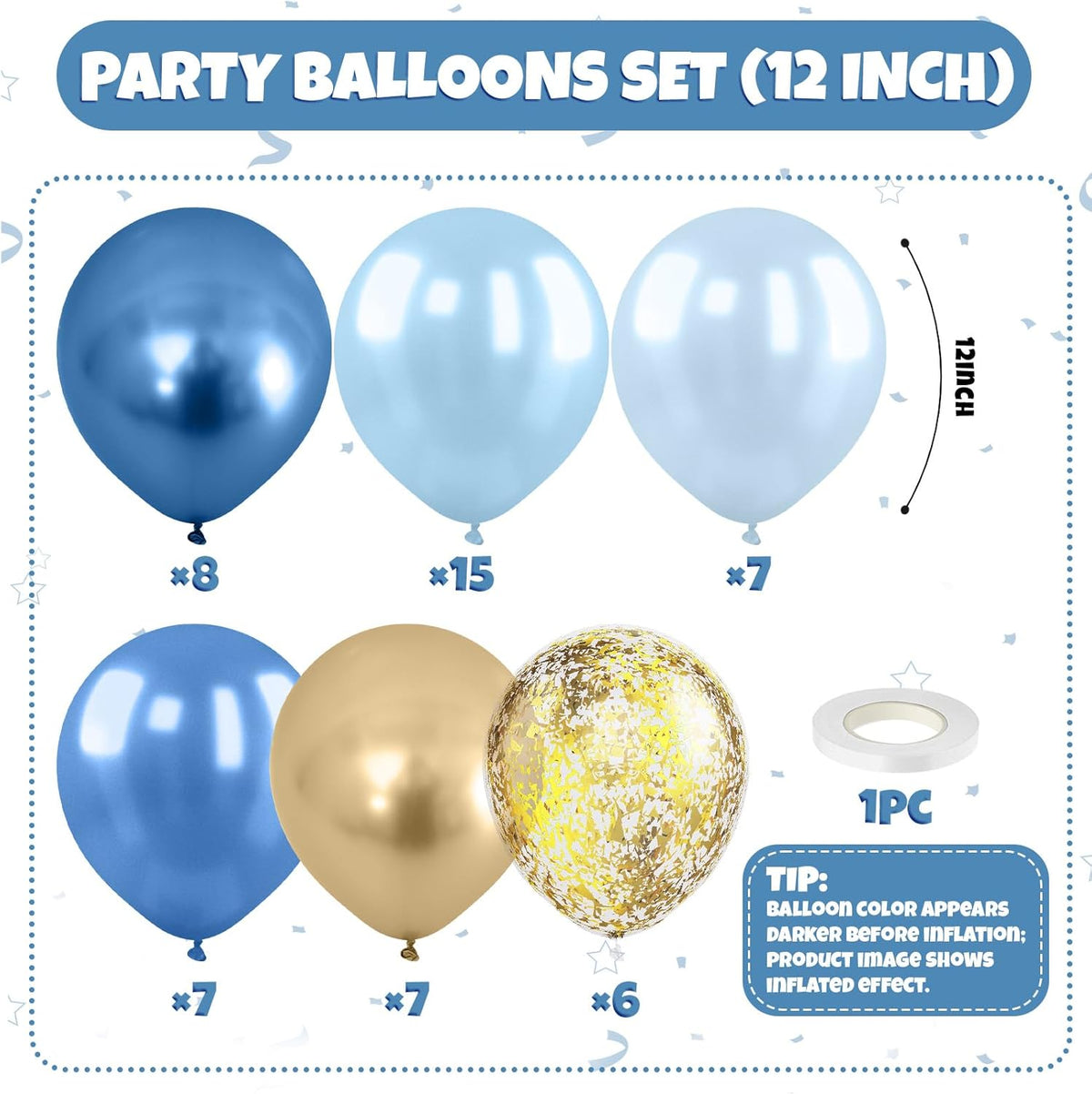 Blue and Gold Balloon, 50 Packs 12 Inch Metallic Blue Pearl Double Stuffed Blue Balloons with Gold