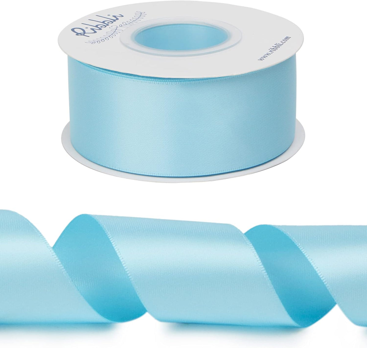Ribbli Light Blue Baby Blue Double Faced Satin Ribbon,1-1/2” x Continuous 25 Yards,Use for Bows