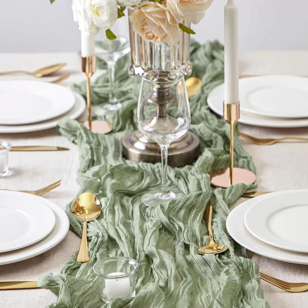 8 Pack 10Ft Sage Green Cheesecloth Table Runner 35x120 inch Boho Gauze Cheese ClothsTable Runners
