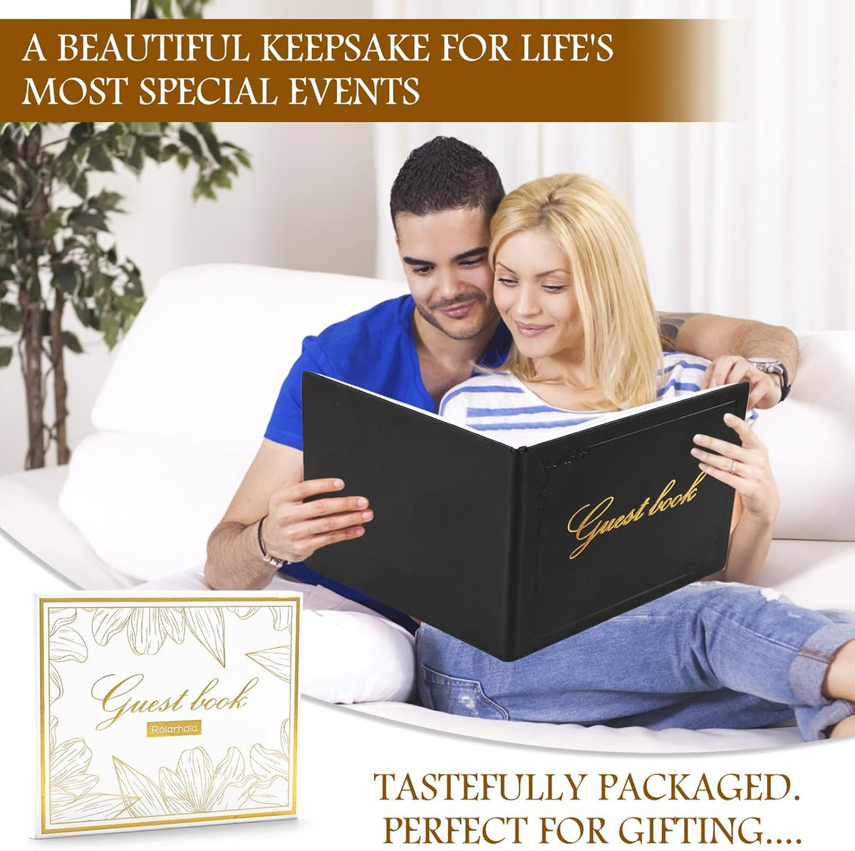 8x10 Leather Guest Book and Standup Sign Set, Gold Foiled Cover Registry Book for Wedding