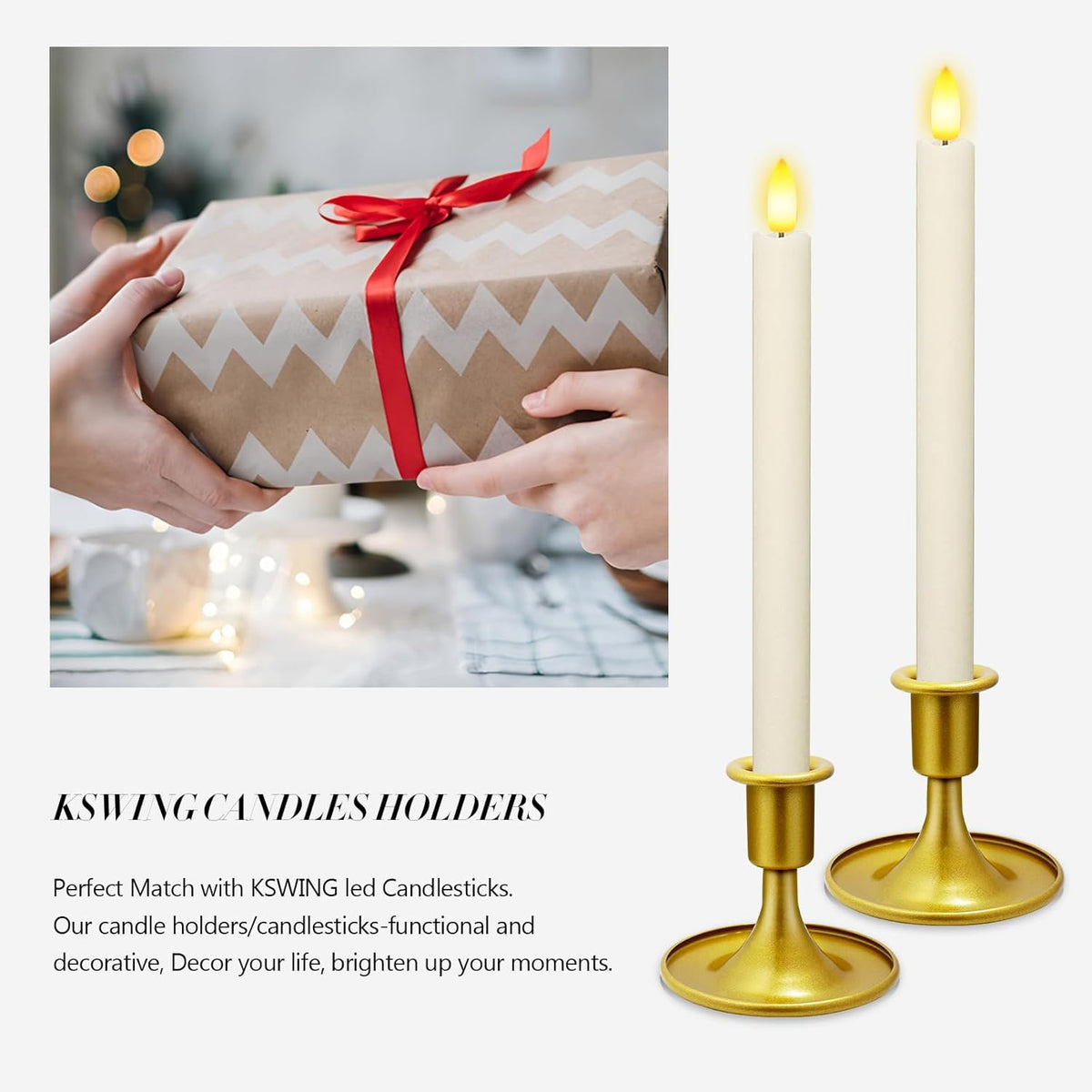 Candlestick Holders 6 PCS Short Metal Taper Candle Holders, KSWING Gold Candle Stick Holders Set