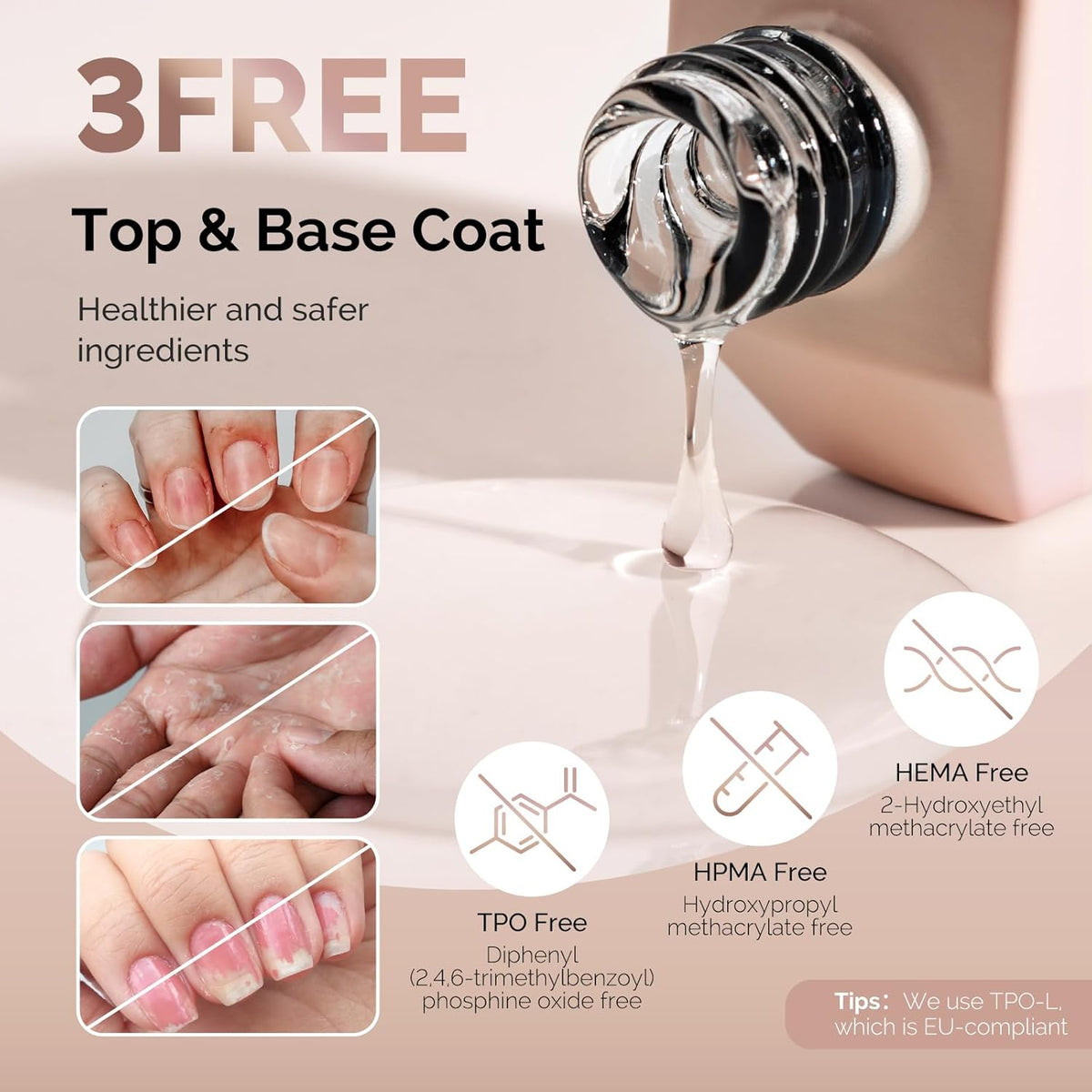 MelodySusie 2PCS Hema Free Gel Top Coat and Base Coat Set,Hema Free,Hpma Free,Tpo Free,No Wipe,Soak