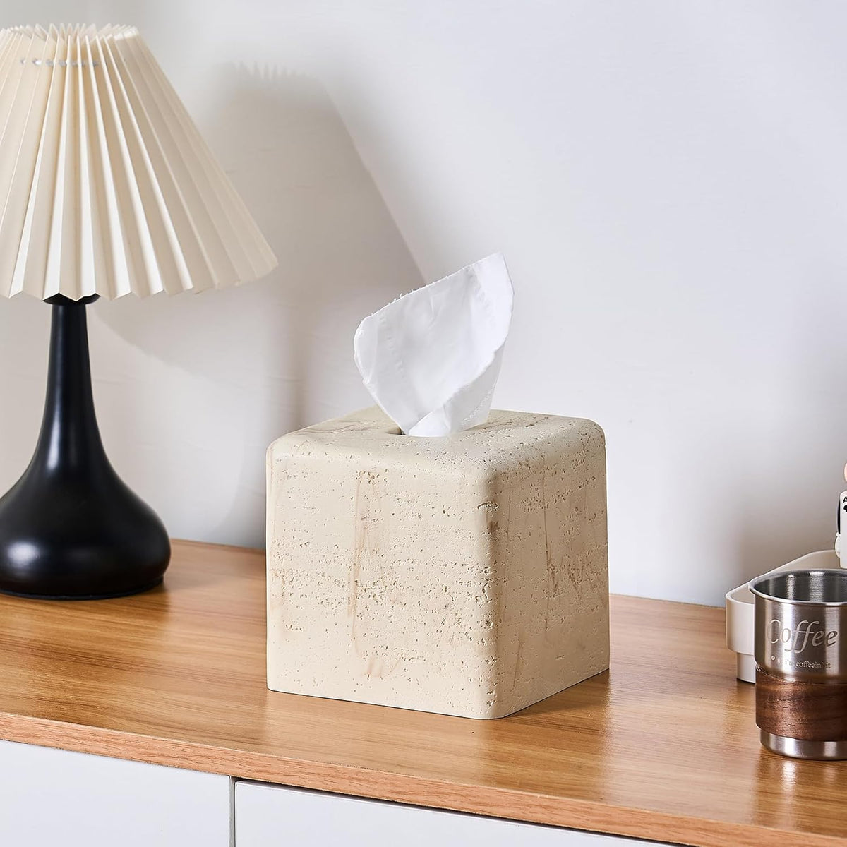Natural Travertine Textures Tissue Box Cover Square for Home Decor,Resin Heavy Tissue Box Holder